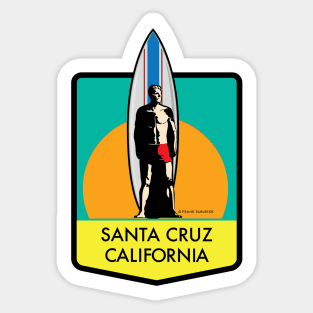 Santa Cruz California Surfer Statue Bill Lidderdale Sticker Sunset Lite Green Sticker